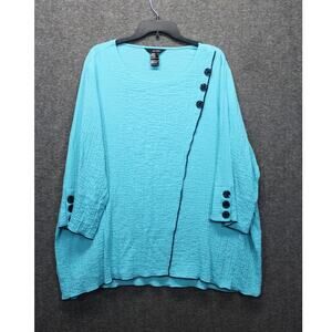 Ali Miles Top Women’s 2X Blue Crinkle Lagenlook Artsy
